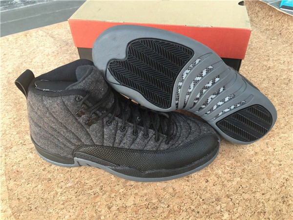 2016 Air Retro 12 Xii Wool Grey Black Nylon Cheap Men Shoes Hot Sell Orginal Basketball Mens Shoe Sneaker Wholesale Price Sport Shoes Online