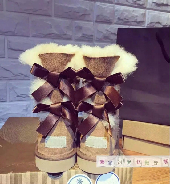 2017 Fre Shipping New Australian Snow Boots Thick Leather Bow In The Tube Snow Boots Cotton Shoes