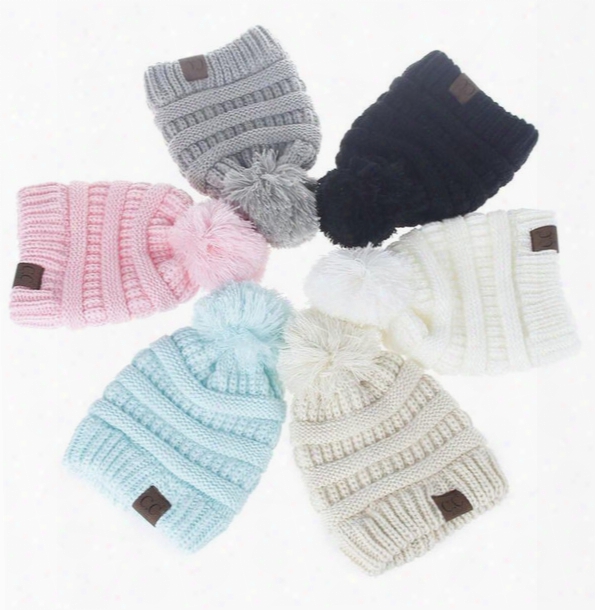 6 Colors Cc Trendy Beanie Cc Knitted Hats Kids Chunky Skull Caps Winter Cable Knit Slouchy Crochet Hats Fashion Outdoor Hats