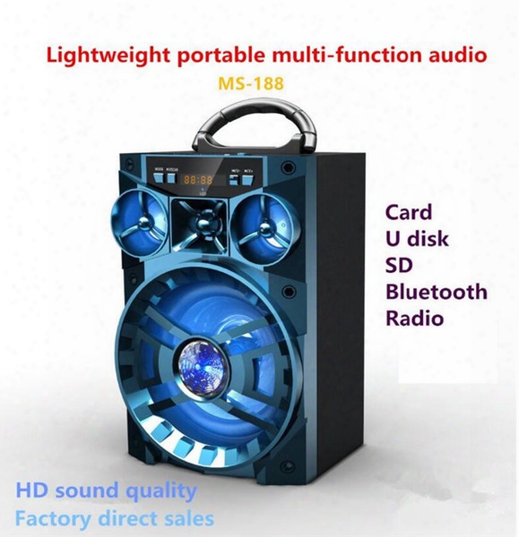 Bluetooth Speaker Ms-188bt Big Sound Hifi Speaker Bass Wireless Subwoofer Outdoor Music Box With Usb Led Light Tf Fm Radio Dhl Mis137