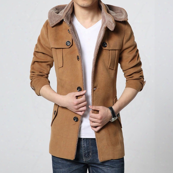 Fall-fashion Brand Clothing Wool Coat Men Middle Long Jackets And Coats Mens Outdoor Warm Woolen Overcoat Casual Skim Peacoat Jacket