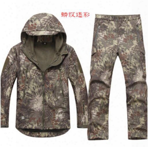 Fall-new Spring&amp;autumn Men Tree Camouflage Waterproof Windproof  Softshell Jacket Pants Outdoor Hunting Climbing Suits