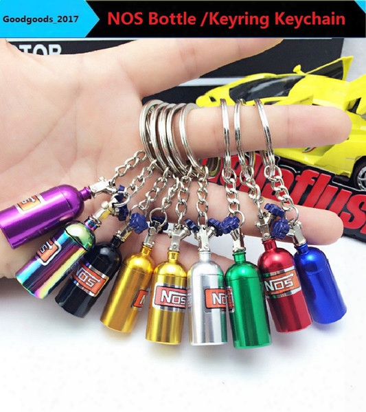 Fashion Auto Parts Model Rainbow Colors Nos Bottle Keyring Keychain Car Key Chain Keyring Keyfob Stash Pill Box Storage M747