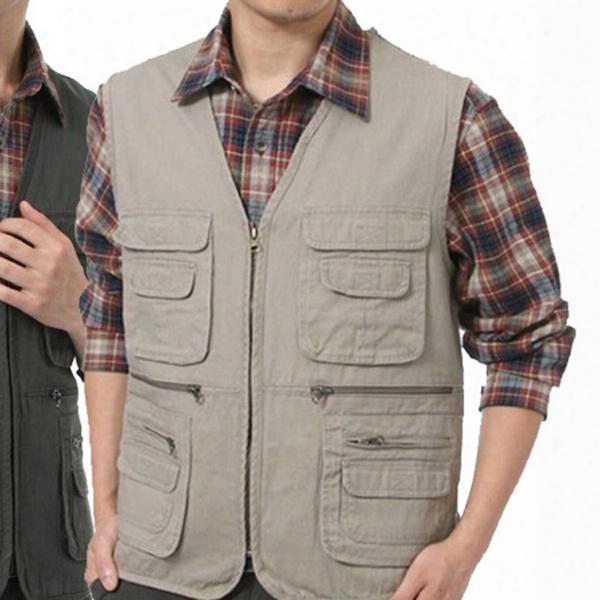 Ffree Shipping Men Vest Autumn Multi-pocket Fishing Vest Casual Photographer Vest Waistcoat 5 Colors Asian/tag Size M-2xlwm0040 Smileseller