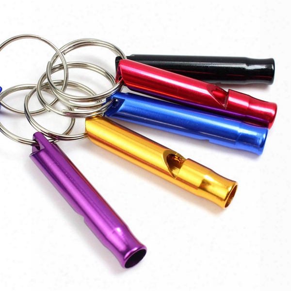 Free Shipping Mini Aluminum Whistle Dogs For Training With Keychain Key Ring Outdoor Survival Emergency Exploring