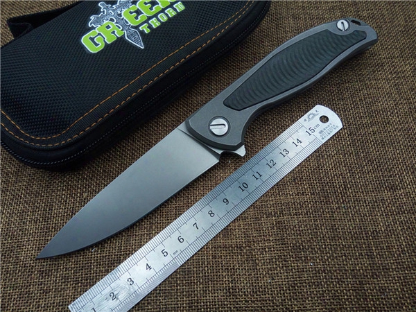 Green Thorn F95 Tactical Flipper Folding Knife Bearing D2 Blade Carbon Fiber Titanium Handle Outdoor Camping Hunting Pocket Knife