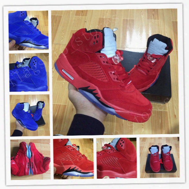 High Quality Red Suede Air 5 Retro Mens Basketball Shoes Blue Suede University Red Raging Bull 3m Reflect Outdoor Sports Sneakers Us8-13