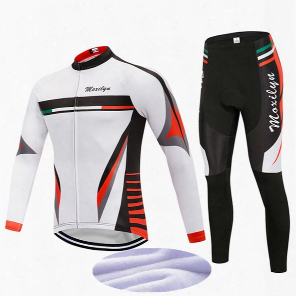 Men&#039;s Winter Thermal Fleece Cycling Jersey Long Sleeve Bicycle Cycling Clothing Bike Wear Outdoor Sportswear Set Breathable Gel Pda