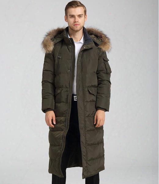 Mens Long Coat Winter Jacket Duck Down Parkas Raccoon Fur Collarthickening Warm Overcoat Outdoor Outwear Brand Clothing Large Size Hot