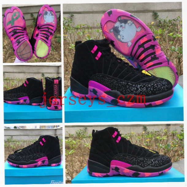 New 2017 Air Retro 12 Doernbecher Men Basketball Shoes Black Hyper Violet Pink Blast 12s Xii Db Carissa Sports Training Snekaers Size8-13