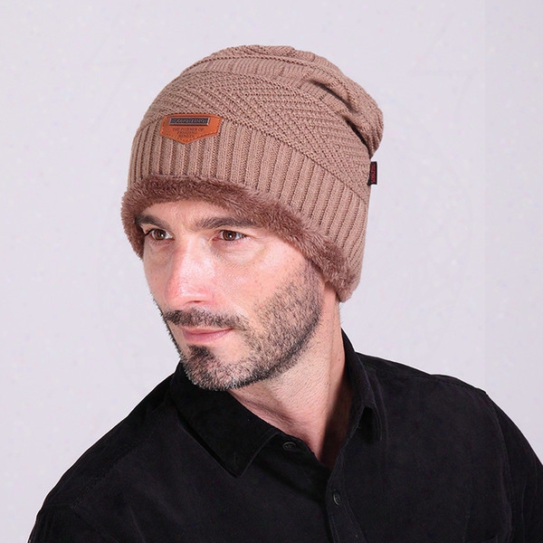 New Autumn Winter Hats Knitted Skullies Hat Men&#039;s Wool Outdoor Cashmere Metal Knitting Hat For Men Hats Snow Caps