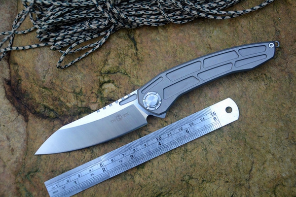 New Ts-45 Origijal Two Sun Knife D2 Satin Blade Tc4 Handle Outdoor Tool Camping Hunt Pocket Survival Knife Edc Tools Free Shipping
