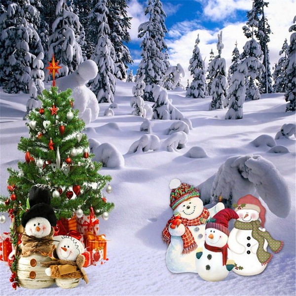 Outdoor Winter Scenic Photography Backdrops Vinyl Fabric Thick Snow Covered Pine Trees Christmas Tree Snowman Photo Studio Background