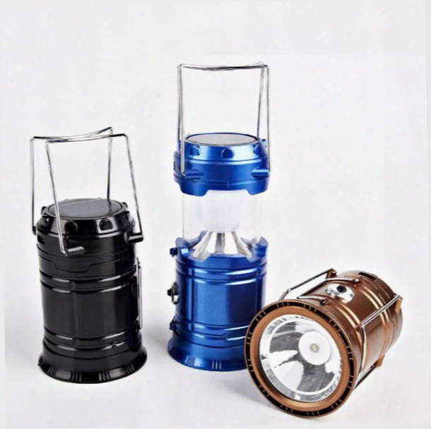 Portable Led Flashlight Solar Camping Lantern 6leds Rechargeable Emergency Hand Lamp Tent Light Collapsible For Outdoor Lighting