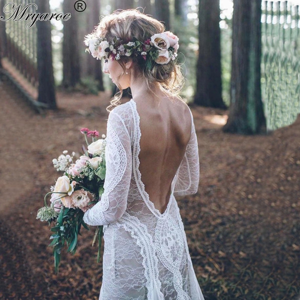 Real Picture Robe De Mariee 2017 Bohemian Style Wedding Dresses Exquisite Lace Long Sleeve Outdoor Wedding Open Back Bridal Gown