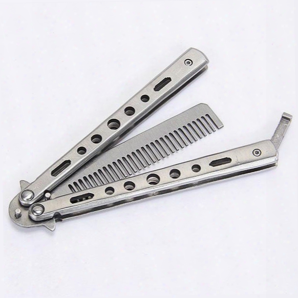 Silver Practice Butterfly Knife Trainer Training Folding Knife Dull Tool Outdoor Camping Knife Comb