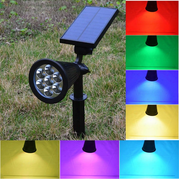 Solar Powered Led Rgb+w Garden Lawn Lamp Outdoor Waterproof Spotlight Automatic Color Changing Wall Mounted Light For Yard Decor