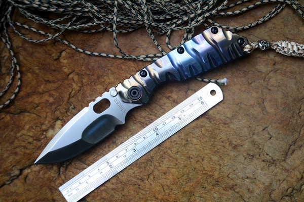 Strider Knife Smf Folding Knife Satin D2 Blade Ball Bearing Washer Tc4 Blaze Colourful Texture Handle Outdoor Survival Tactical Knife