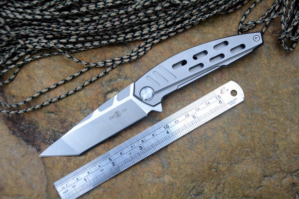 Ts54 Knife Blade Twosun Night Morning Design Fold Knife D2 Satin Blade Tc4 Handle Outdoor Camping Hunting Pocket Knife Edc Tools