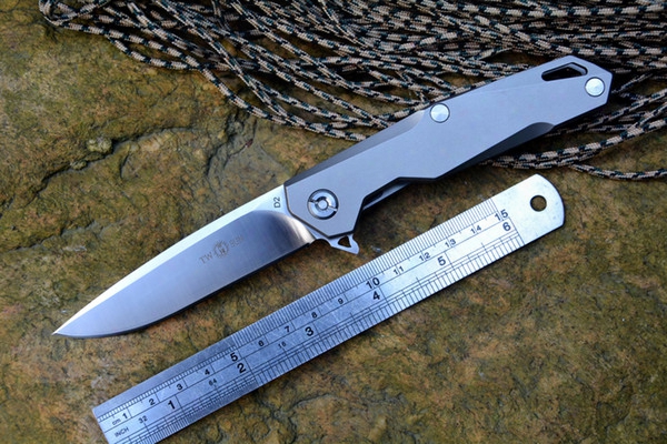 Twosun Flipper Knife D2 Blade Ball Bearing Washer Knives Tc4 Handle Outdoor Camping Hunting Pocket Knife Edc Tools Free Shipping