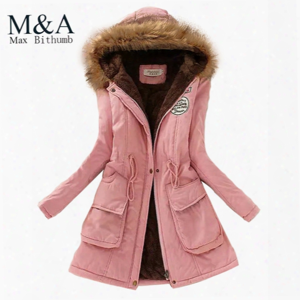 Wholesale-2016 Womens Faux Fur Lined Parka Coats Outdoor Winter Hooded Long Jacket More Size Snow Wear Coat Large Fur Thickening Outerwear