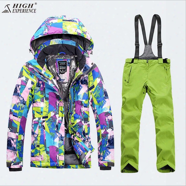 Wholesale- 2018 Women Ski Suit Thermal Outdoor Sport Wear Skiing Snowboard Windproof Waterproof Jacket Pant Super Warm Female Suit Winter