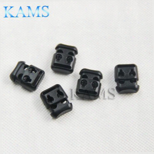 Wholesale-50pcs/pack Plastic Rope Clamp Cord Lock Stopper Cordlocks Toggle 2 Hole 4mm Black For Paracord & Shoe Lace