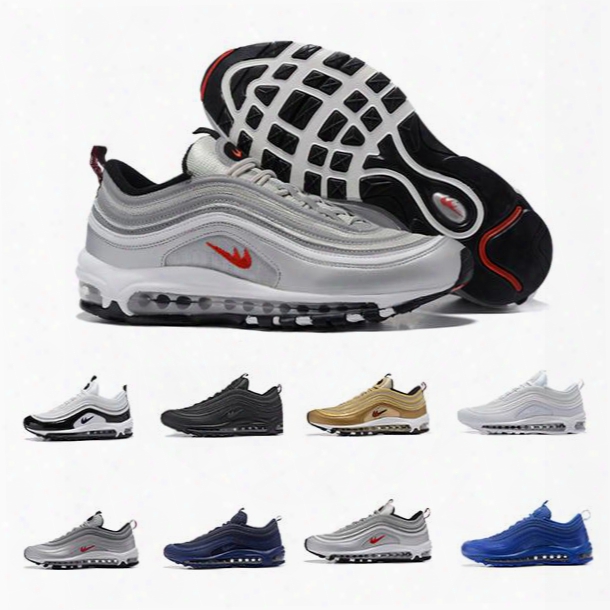 Wholesale Men Low Air 97 Cushion Breathable Casual Shoes Silver Gold Cheap Massage Running Flat Sneakers Man 97 Spotrs Outdoor Shoes 7-12