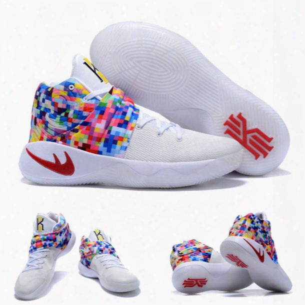 (with Shoes Box) Free Shipping High Quality Kyrie Irving 2 Ii White Multicolor Men Basketball Sport Sneakers Shoes