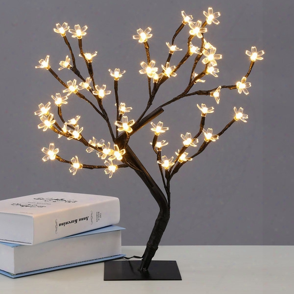 0.45m/17.72inch 48leds Cherry Blossom Desk Top Bonsai Tree Light Black Branches For Home Party Wedding Christmas Indoor Outdoor Decoration