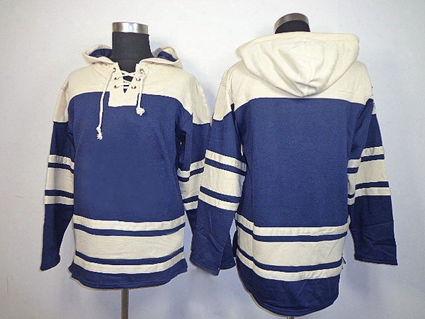 2014 New Maple Leafs Blank Hooded Hockey Jerseys Navy Blue Mens Winter Outdoor Sports Jackets High Quality Cheap Athletic Hoodies Hot Sale