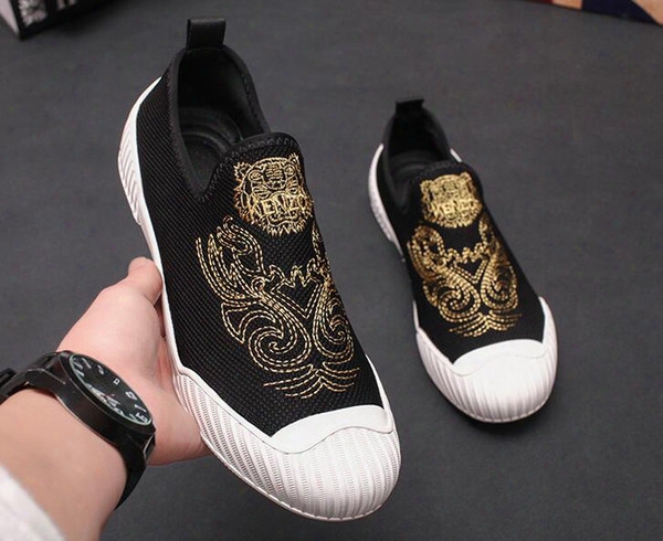 2017 Men Sumber Designer Streets Trendsetter Breathable Tiger Embroidery Loafer Shoe For Male Outdoor Silver Casual Walking Shoes