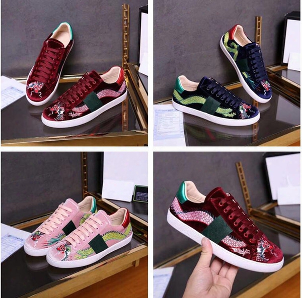 2017 New Designer Animal Prints Embroidery Dragon Sneaker Luxury Brand Original Box Mixed Colors Lace Up Woman Casual Shoes Outdoors Size 4