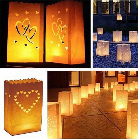 26*15cm Heart Shaped Tea Light Holder Luminaria Paper Lantern Candle Bag For Christmas Party Outdoor Wedding Decoration Cca6880 200pcs