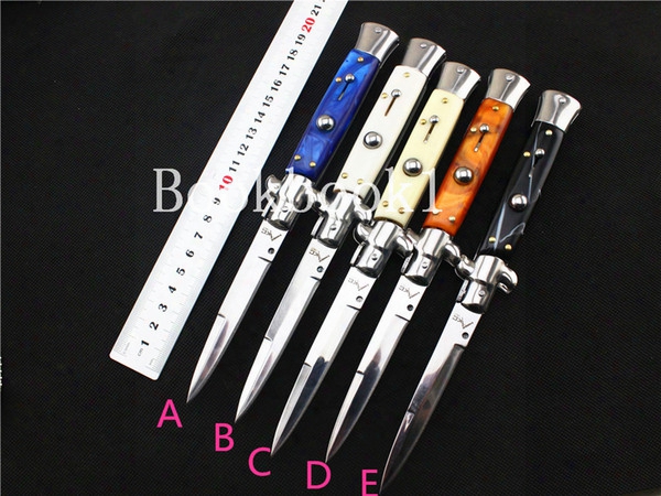 Akc 9&quot; Inch Acrylic Handle Italian Godfather Stiletto 440c Steel Blade Survival Outdoor Camping Knives Single Action Knives Hand Tools