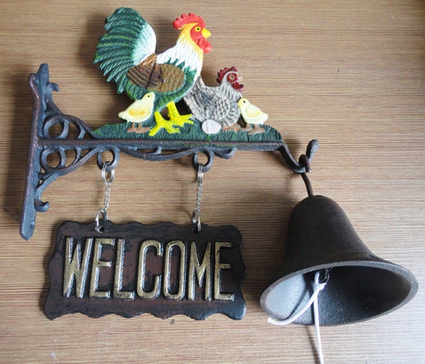 Cast Iron Rooster Outdoor Dinner Bell Farm Ranch Country Chicken Family Welcome Bell Metal Hand Painted Decor Free Shipping