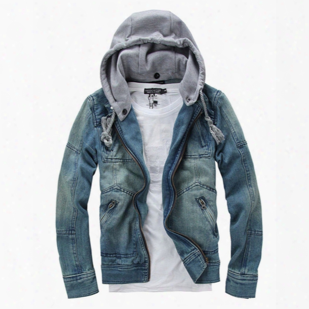 Denim Jacket Men Hooded Jean Jackets Streetwear Slim Fit Vintage Mens Jacket And Coat Outdoors Jeans Clothing Plus Size 4xl 5xl Jk033