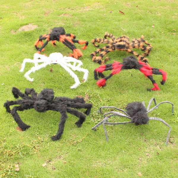 Dhl Free Shipping Halloween Large Collour Plush Spiders Halloween Prop Parties Bar Indoor Outdoor Decorations Haunted House Supplies (75cm)