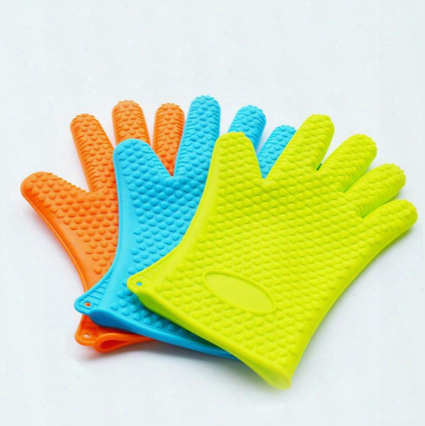 Food Grade Heat Resistant Thick Silicone Kitchen Barbecue Oven Glove Cooking Bbq Grill Glove Oven Mitt Baking Glove C056