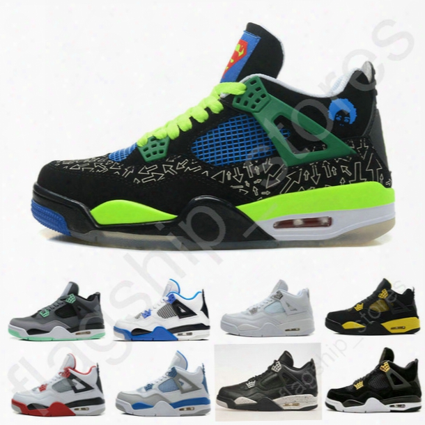 Free Shipping Cheap Air Retro 4 Men Basketball Shoes Db Green White Cement Fire Red Fear Black Cat Mens Outdoor Sports Shoes Size Us8-13