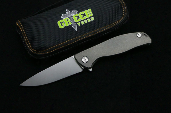 Green Thorn F95 Flipper Folding Knife D2 Blade Tc4 Titanimu Flat Handle Outdoor Camping Hunting Pocket Fruit Knife Edc Tools Wholesale