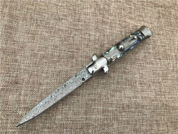 Hot 9 Inch Akc Italian Abalone ( Damascus Barbed Blade) Outdoor Camping Knife Cold Steel Zt 1pcs Freeshipping