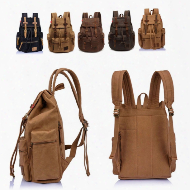 Men Vintage Satchel Canvas Leather Backpack Rucksack Bags Travel Military School Bag Men Sports Outdoor Hiking Bag #hw03017