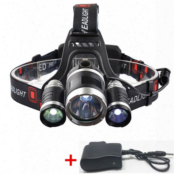 Outdoor Waterproof Led Headlamp Rechargable 3xt6 Led Bright Headlight 4 Modes For Fishing,hunting,camping,bike Flashlight With Charger