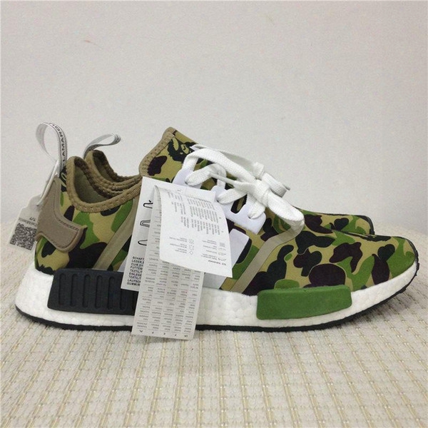 Real Boost Baps X Nmd Runner R1 Green Camo Bathing Running Shoes For Men Fashion Originals Nmds Runner Sport Sneakers Women Athletic Shoes