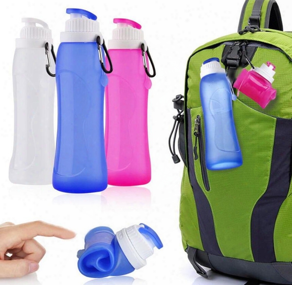 Silicone Outdoor Folding Bottles Creative Kettle With Key Buckle 600ml Telescopic Collapsible Portable Drinkware Hiking Bottles With Box