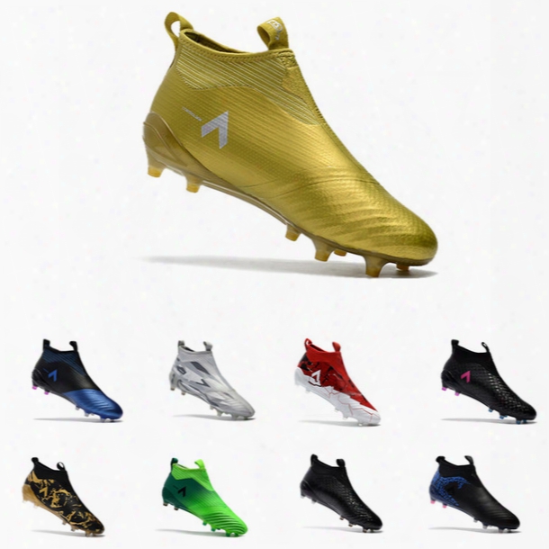 Slip On Ace 17+ Purecontrol Fg Football Boots Black Gold Outdoor Football Soccer Shoes Paul Pogba Capsule Big Boy Soccer Cleats Size 39-45