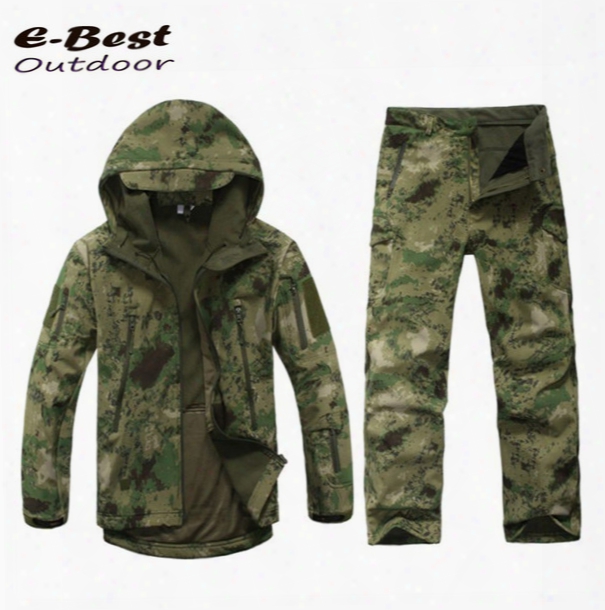Tad Soldierly Softshell Outdoors Men Hoodies Waterproof Sport Army Shark Skin Hunting Clothes Set Military Jacket + Pants