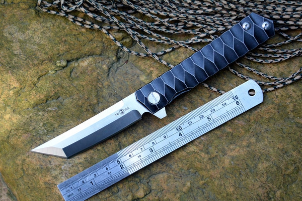Twosun Knife Edc Tool Folding Knife D2 Tanto Flipper Blade Ball Bearing Washer Tc4 Handle Outdoor Camping Hunting Pocket Knife Edc Tools