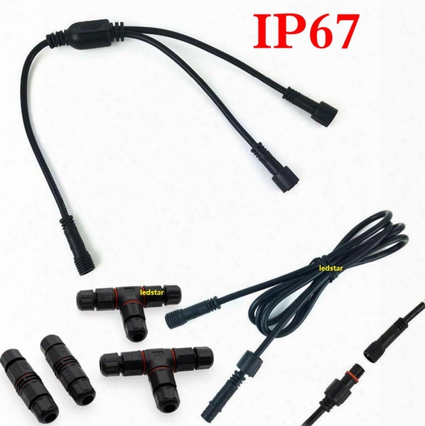 Waterproof Connector 2/3 Pin Straight / T Shape Outdoor Lighting Connector 2 Pin Connector Adapter Screw Locking Electrical Extension Cable